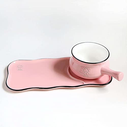 QXSJEDYCH Ensaladera Tazones De Sopa Taza De Sopa con Asas, Juego De Platos De Desayuno De Cerámica for Desayuno Sándwich Sopa Café Cereales Cuencos for Servir-Rosa Platos