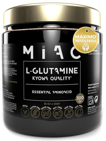 MIAC Glutamina. L Glutamina. 300 gr. en Polvo. Kyowa Quality®. Recuperación Muscular, Rendimiento Físico. Sistema Inmunológico y Salud Intestinal. Sin Sabor. Vegano. Sin Gluten