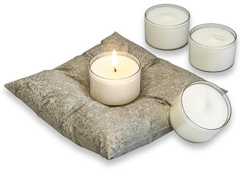 shizuro Teelichthalter aus Beton in Kissenoptik – 12x12 cm – Handgefertigt in Deutschland – inkl. 4 nachhaltige Teelichter – Stilvolle Deko & langlebige Qualität für gemütliche Atmosphäre