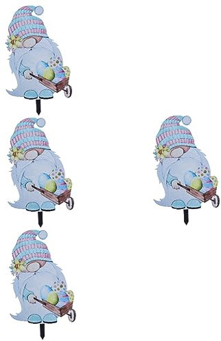 POPETPOP 4pcs Solar Garden Ornaments Outdoor Easter Gnome Stake Garden Fence Decorations