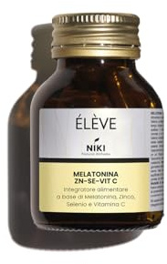 Élève Niki Natural Alchemy Melatonina Zinco Selenio e Vitamina C, Integratore Alimentare Antiossidante, Sonno Profondo e Difese Immunitarie, Senza Glutine e Lattosio, 60 Capsule