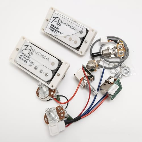 ProBucker Alnico Humbucker-Tonabnehmer für Gibson Les Paul Tonabnehmer Hals- und Steg-Tonabnehmer mit 4 Kern-Schnellverbindungsklemmen, 2V2T Kabelbaum, Push-Pull-Upgrade (weiß)