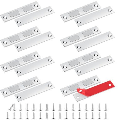 Romon Aimant Porte Placard, 8 Pièces Ultra Mince Loqueteaux Magnétiques Puissant Aimant de Porte Placard Cuisine Loquet Magnétique Vis Aimant Meuble Fermeture pour Tiroir, Armoire, Porte Coulissant