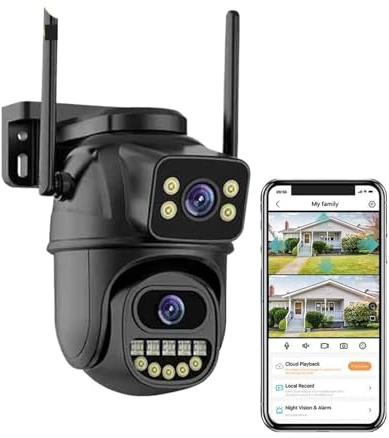 Telecamera di sicurezza per esterni, telecamera di sorveglianza 4K 8MP, doppio obiettivo, zoom digitale 4X, rilevamento umano AI, telecamere IP PTZ di sicurezza per esterni, telecamera di sicurezza