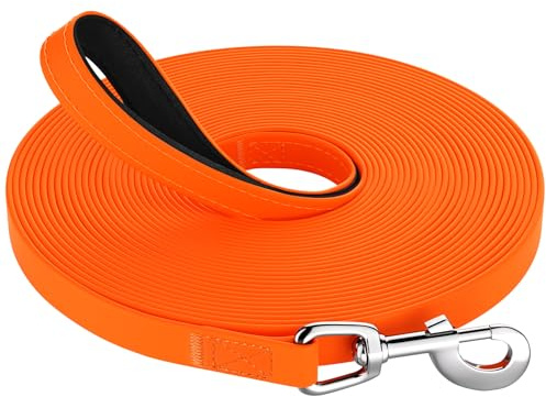 X XBEN Waterproof Training Lead for Dogs, 1.5M 3M 5M 10M 15M 20M 25M 30M Rubber Long Line Dog Lead with Soft Padded Handle, Recall Training Leads Leash for all Sized Dogs,for Swimming Walking Playing
