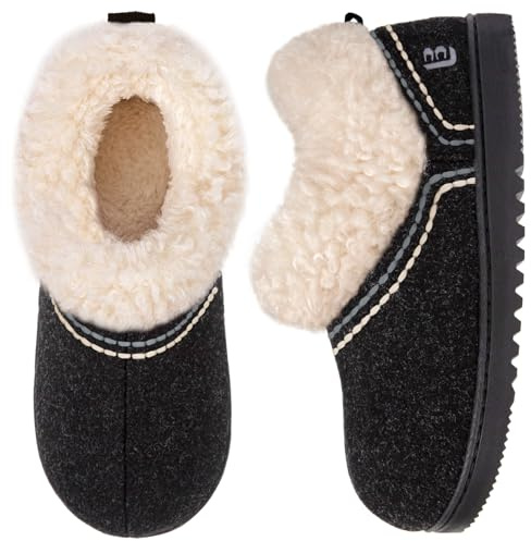 LongBay Women's Bootie Slippers Warm Memory Foam House Shoes Black, 5-6
