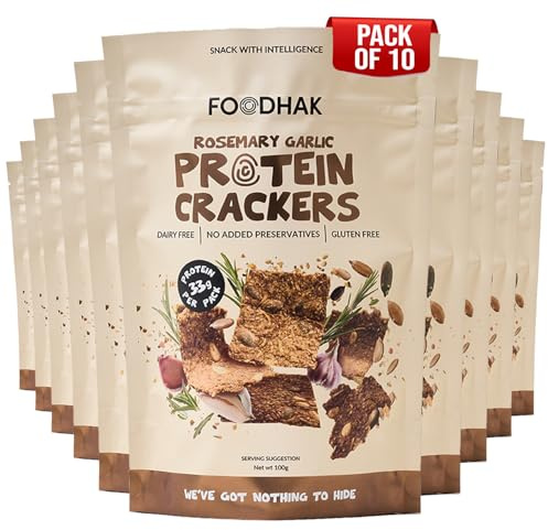 FOODHAK Rosemary & Garlic Protein Gluten Free Crackers | Pack of 10 x 100g