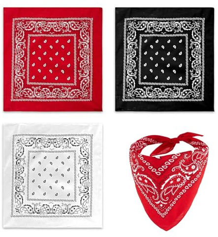 3 Stück Bandana Halstuch Herren und Damen,Rotes Tuch,Dreieckstuch,Bandanas Headwear Haar Schal Pirat,Paisley Halstuch,Unisex Kopftuch,Cowboy Halstücher,Multifunktional Kopftücher (Rot Weiß Schwarz)