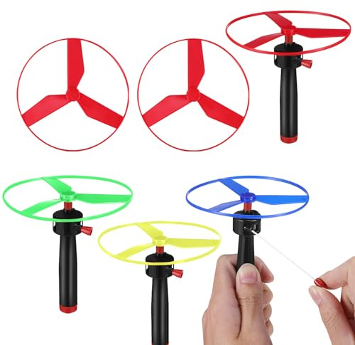 Didiseaon Discos Voladores Juguete Volador De Cuerda Grande Plástico 10 Cm Multicolor 3 Lanzadores 6 Discos para Niños Juego Al Aire Libre Jardín Parque