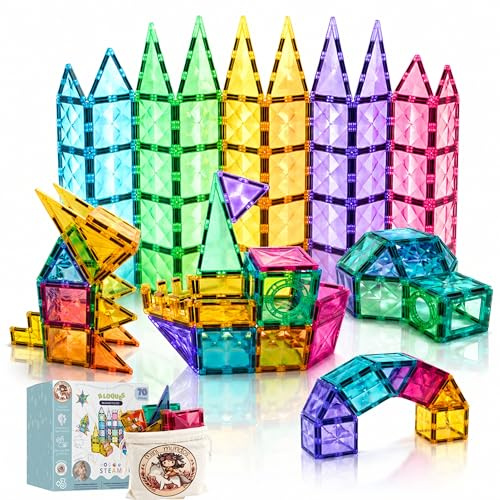 Mini mundos Magnetiska byggstenar för barn, 70-delars paket magnetiska konstruktioner Steam sensorisk pedagogisk leksak Montessori magnetiska block och magnetiska plattor