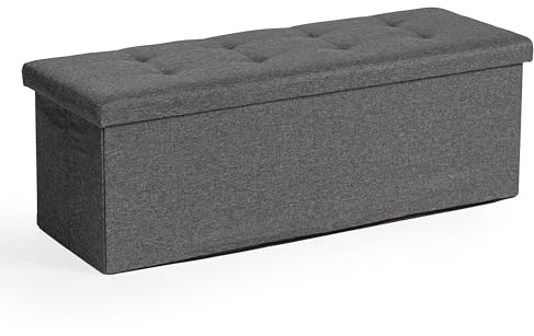 FurnitureR L-110cm Banc Tissu, Ottoman en Bout de Lit, Repose-Pieds, Canapé Pliant, Pouf Cube, Coffre de Rangement Intérieur avec Compartiment Amovible, pour L'entrée, la Chambre, Gris, 110x38x38cm