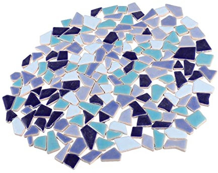iplusmile Piezas De Cerámica Irregulares Para Manualidades Bricolaje, Pequeñas Piezas Mosaico Cerámico Azul Mixto, 200 G, Uso Decoración Hogar y Arte Creativo