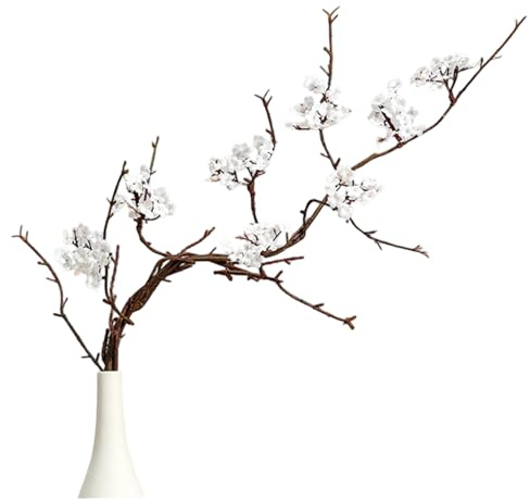 Licsaliwe Ramas de Flor de Cerezo Artificial 2 Piezas, Flores de Seda realistas con Largos Tallos para la decoración del hogar (Blanco)
