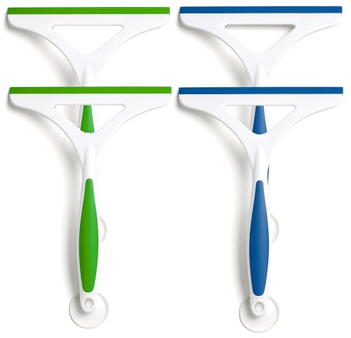 Paquete de 4 escobillas de ducha con ventosa, limpiador de vidrio de baño para puertas, pantallas y espejos, diseño compacto con acabado sin rayas, uso multiusos para azulejos, ventanas, paneles