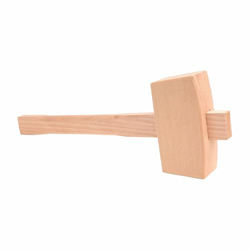 Martello in legno di faggio, con manico, professionale, resistente agli urti, testa quadrata, per fai da te, carpenteria, intaglio (35 cm x 6 cm)