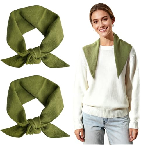 FUIPVGI 2 pezzi Sciarpa triangolare lavorata a maglia, sciarpa triangolare lavorata a maglia per donna, foulard da donna Foulard estetico Y2k Scialle caldo per il collo, scialle caldo invernale(verde)