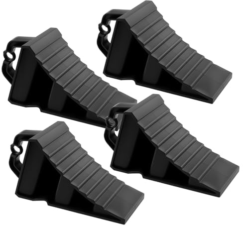 BORDEAG 4 Stück Unterlegkeile Anhänger, 200×120×110mm Bremskeile Für Anhänger, Anhänger Unterlegkeil, Auto Unterlegkeil Wohnmobil Unterlegkeil Tragegriff Für Fahrzeuge Und Anhänger Schwarz Klein