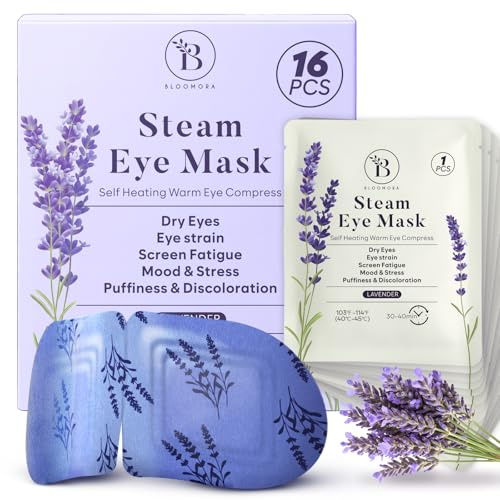 16 Pack Lavender Steam Eye Mask for Dryness, Puffiness, Relaxation, Heated Eye Mask for Sleep & Travel, Self-Heating & Disposable Warm Compress, Travel Essentials, Relaxation Gifts for Women - GEN2