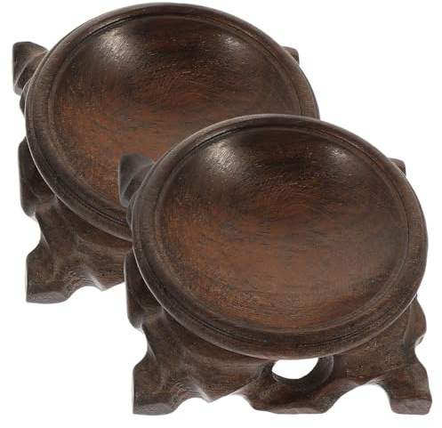 OHPHCALL Soportes de Esfera de Madera Maciza Tallada Pedestal Elegante para Exhibición de Cristal 2piezas Base Vintage para Oficina y Fiesta