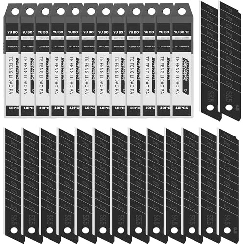 120 lame per taglierino, 18 mm, lame di ricambio per taglierini in acciaio SK5, lame extra affilate, per fai da te, cartone, pellicola di alluminio nera