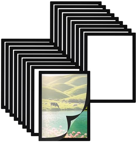 YIXNSW 18er Set Magnetrahmen A4 Selbstklebend, 21x29,7cm Schwarz PVC Magnetrahmen zum Kleben für Wand, Diamond Painting Rahmen für Poster und Fotos