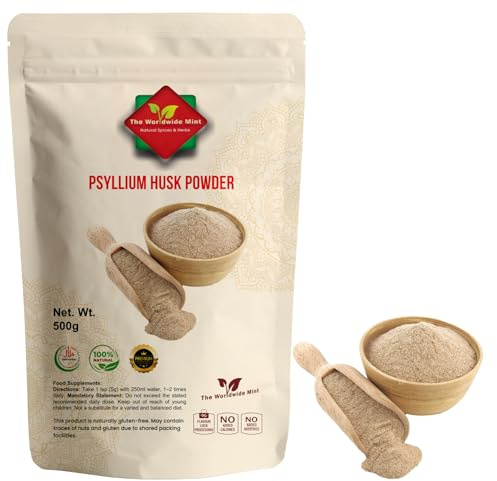 Psyllium Husk Powder 500g | 100% Pure Natural Fibre | Vegan Non-GMO | High Soluble Fibre | Ideal for Baking, Smoothies & Fibre Drinks | Fine Ground Psyllium Powder