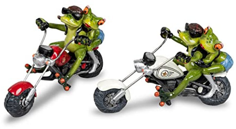 Formano Deko-Frosch Bikerpaar, Länge: 22 cm, aus Kunststein, 1 Stück, sortiert, von Hand gefertigt und bemalt