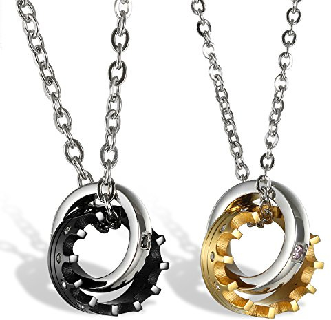 OIDEA [1 Coppia Collana per Coppia Lovers Collana Acciaio Inox Pendente Anello Corona Imperiale Mosaico zircone Regalo Valentine's Day Colore Oro Nero Regalo Perfetto