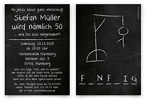 Kartenmachen.de Einladungskarten runder Geburtstag 50 Jahre Geburtstagseinladungen - Galgenmännchen