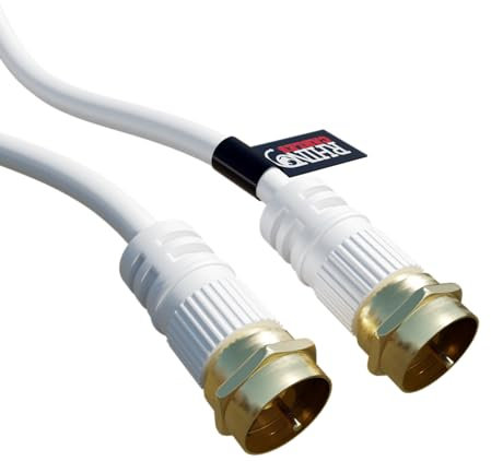 rhinocables TV Aerial Cable – F Plug Male to Male Coaxial Ariel Lead with Secure Connections | RG6 Antenna Cable for TV, Sky Box, Freeview & Home Cinema Systems | Durable White Coax Wire (15m)