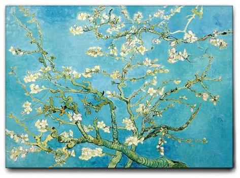 Giallobus - Cuadro - Vincent Van Gogh - Flores de almendro - Lienzo con marco estándar - 70L x 50l cm - Listo para colgar - Cuadros modernos para el hogar