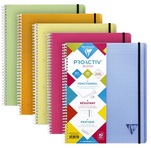 Clairefontaine 328171C - Lot 5 Proactiv'Book Spirale A4+ 160p GC Perforé 4T