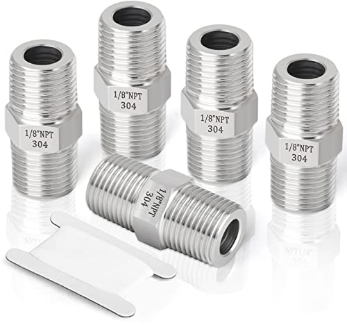 TAISHER 5PCS 304 Stainless Steel Hex Nipple, Pipe Fitting 1/8-Inch Male Pipe x 1/8-Inch Male Pipe