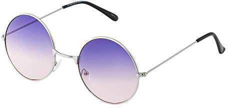 Ultra Runde Sonnenbrille für Männer & Frauen, UV400 Tragetasche, Reinigungstuch – Unisex-Retro-Brille Großem Kreis und Federscharnieren mit Bequemer Passform – Silber mit Violetten bis Rosa