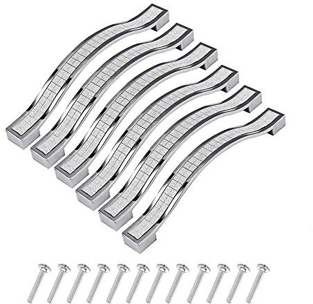KanDery 6PCS Shiny Crystal Cabinet Handles, Glitter Drawer Pull Handles, Modern Cupboard Bow Pulls, Rhinestone Furniture Door Pull Handles, 160mm Hole Center
