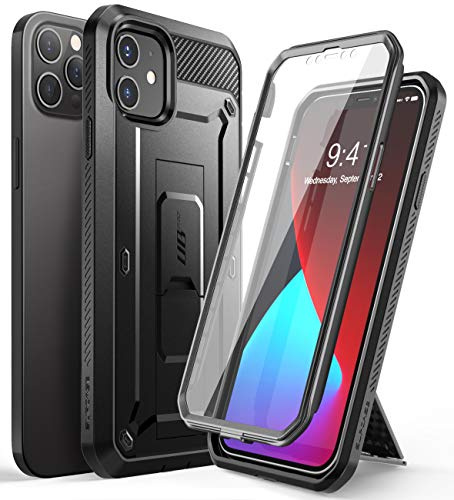 SUPCASE Outdoor Hülle für iPhone 12/iPhone 12 Pro (6.1), Schwarz | Handyhülle 360 Grad Case Bumper Schutzhülle [Unicorn Beetle Pro] mit Displayschutz und Ständer für iPhone 12/iPhone 12 Pro