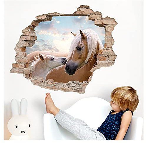 Little Deco Wandtattoo 3D Loch in der Wand mit Pferden DL630 67 x 56 cm (BxH)