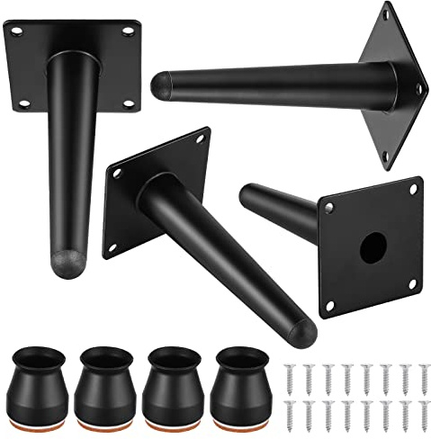 SHEENO 4 Stück Kegel Möbelbeine,6 inch 15cm DIY Metall Möbel Füße,Möbel Tischbeine mit Bodenschoner für Schrank, Sofa, Stuhl, Couchtisch mit Schrauben (Black), 100 x 140 cm