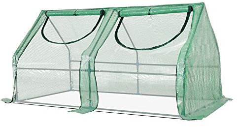 Outsunny Mini Serre de Jardin Serre à tomates Mini Serre Tunnel Double bâche Toit Pointu 180L x 90l x 90H cm Acier PE PVC 2 fenêtres avec Zip enroulables Vert