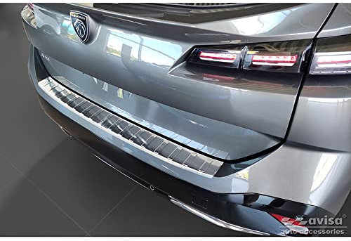 Avisa Protection de seuil arrière INOX Compatible avec Peugeot 308 III SW 2021- 'Ribs', Argent
