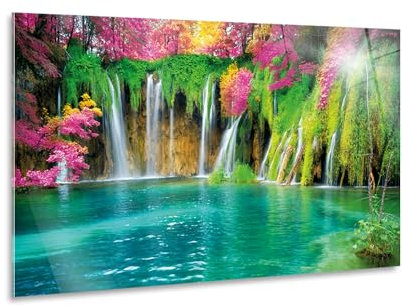 Giallobus - Gemälde - Blühende Wasserfälle - Acrylglas - 70x35 - Bereit zum Aufhängen - Moderne Gemälde für zu Hause