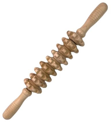 ATC Handels GmbH Massageroller aus Holz Rücken mit geriffelten Rollen oder Quadraten - Länge ca. 40 cm - Rollfläche ca. 20 cm - Maderotherapie, Massagestab für Schulter, Bein, Bauch (Rollen)