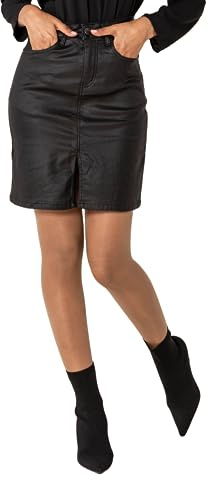 Nina Carter P213 Falda vaquera corta para mujer con abertura frontal, cremallera, elástica, aspecto usado, XS