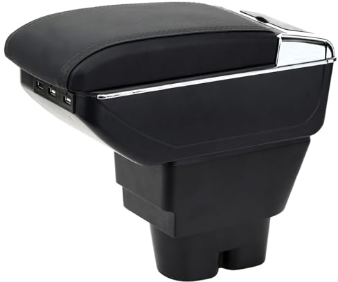 YJYWZH Armlehne für Peugeot 207 207CC 2006-2015,mit USB und Getränkehalter | Mittelarmlehne mit Getränkehalter,6 USB+1 USB-C,Doppelstauraum,Verschiebbare Armauflage Mittelkonsole,PU-Leder,Schwarz