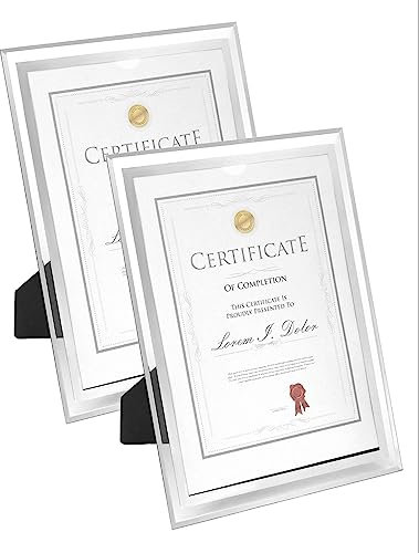 QWORK® 4 Pack A4 Glass Photo Frame Certificate Frame Freestanding or Wall Mounting for Displaying Family Photos Pictures Certificates and more (Silver)