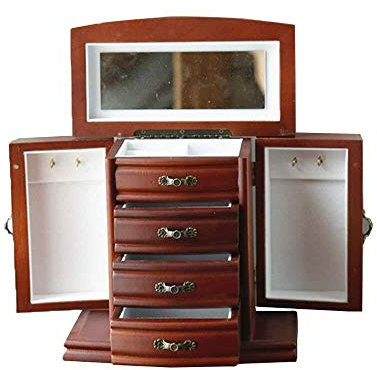 BONOOL Schmuckkästchen mit 4 Schubladen, Schmuckkästchen, großes Fassungsvermögen, mit Spiegel, Schmucktruhe, Vintage-Aufbewahrungsbox für Schmuck, Schmuckkästchen für Damen
