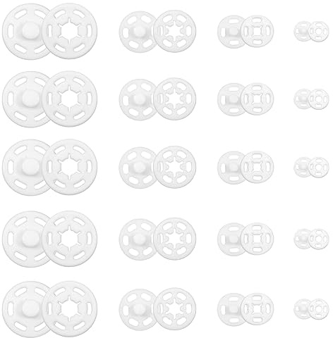 TOAOB 120 Paires de Boutons Pression en Plastique à Coudre Blanc Invisible Rond 7mm 12mm 15mm 21mm pour Vêtements Artisanat de Couture Fournitures de Bricolage