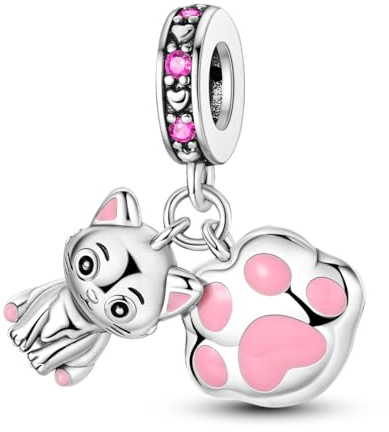 Hapour Süße Kitty Paw Haustier Tier Katze Charms für Armbänder Halsketten Sterling Silber mit bunten CZ Steinen Anhänger Perlen DIY Charm Schmuck Geschenke für Frauen und Mädchen