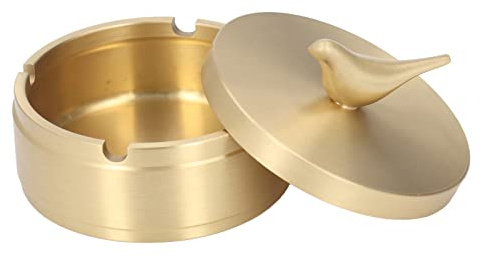 Nachukan Goldene Aschenbecher, Winddichte Vintage-Autoaschenbecher Mit Deckel, Heimdekoration – Stabiler Messing-Vogelstatuen-Tabak-Aschenbecher Für Familienbüro Im Freien(L)