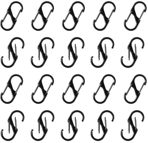 Qianyu 20 Stück S Karabiner Mini Karabinerhaken Doppelkarabiner Klein Outdoor Camping Karabinerhaken Anti-Diebstahl Und Anti-Drop-Verschlussclip für Rucksack Wandern Schwarz